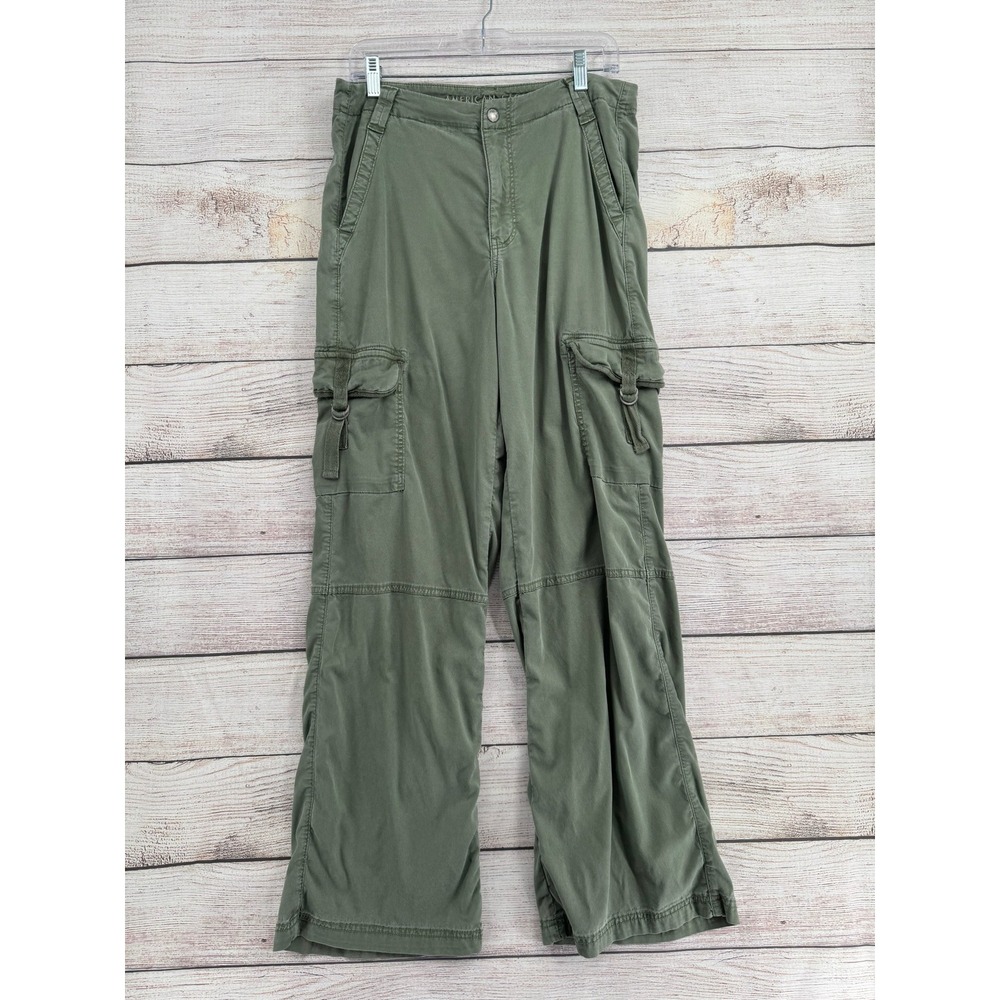 American Eagle Cargo Pants Women 10 Long Green Super High Rise Baggy Wide Leg